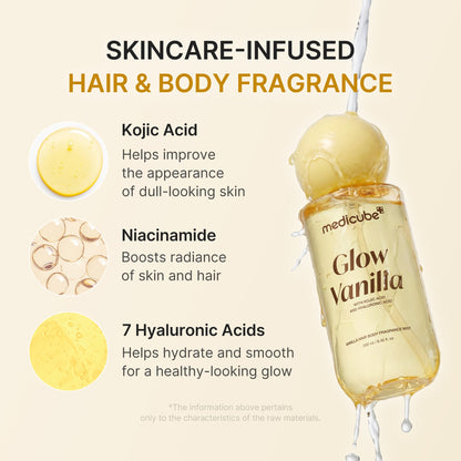 Medicube Glow Vanilla Hair & Body Fragrance Mist scent notes