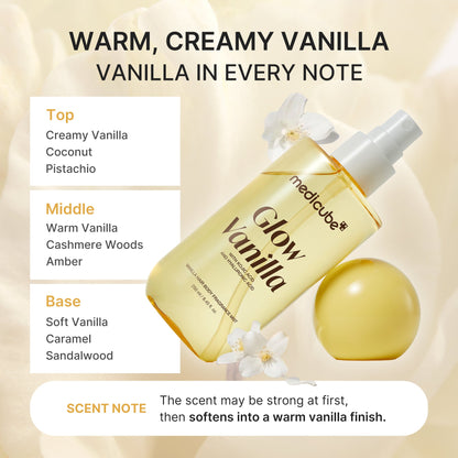 Medicube Glow Vanilla Hair & Body Fragrance Mist lifestyle shot