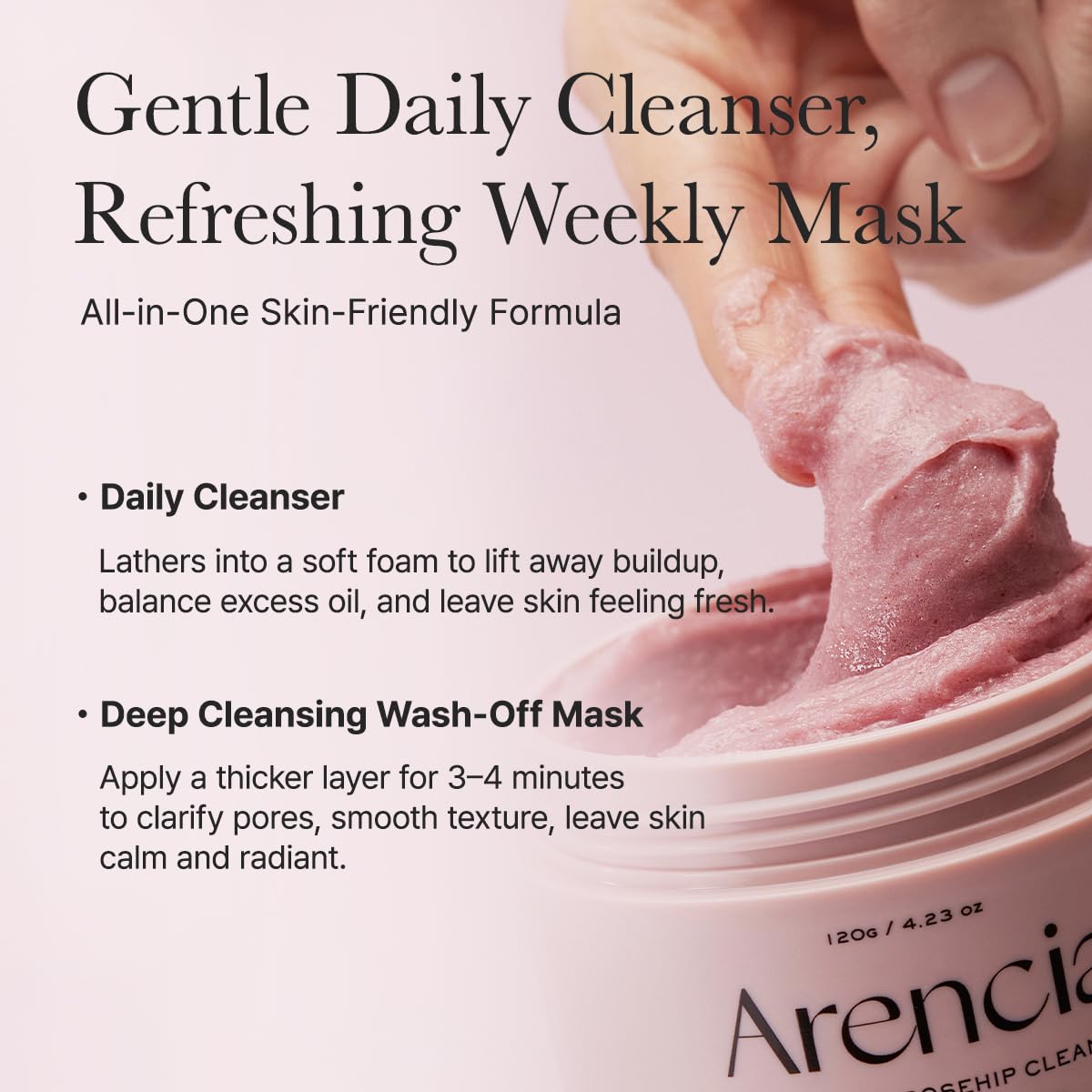 Arencia - Fresh Rosehip Rice Mochi Cleanser, 4.23oz / 120g
