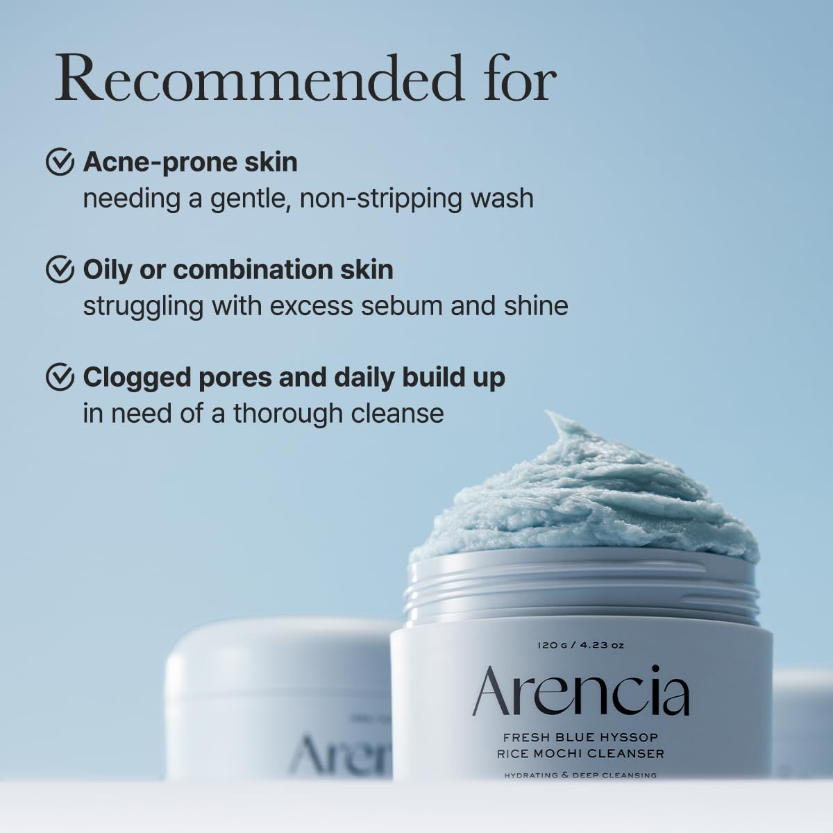 Arencia - Fresh Blue Hyssop Rice Mochi Cleanser, 4.23oz / 120g