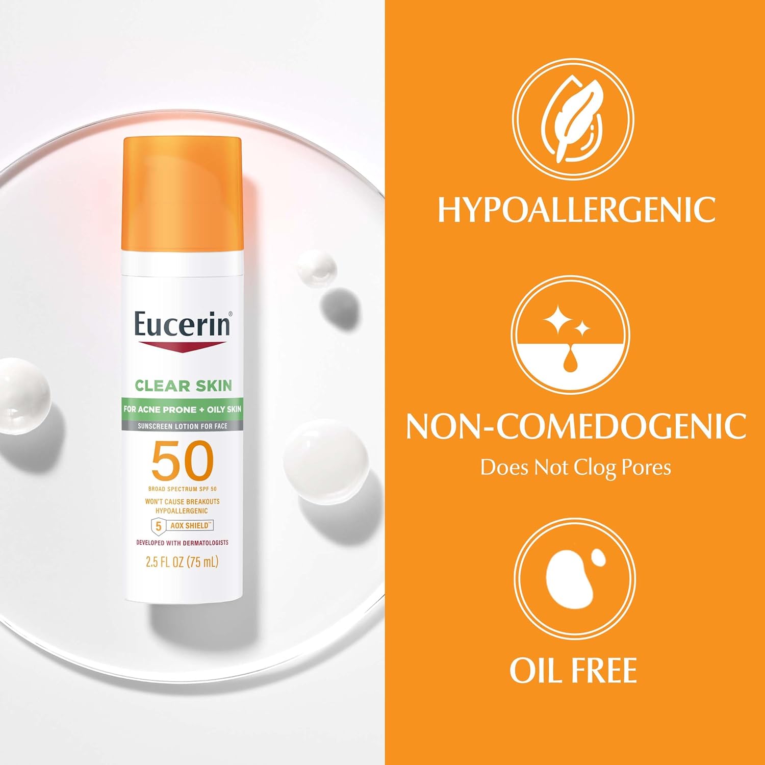 Clear Skin for Acne Prone + Oily Skin, SPF 50, 2.5 fl oz (75 ml)