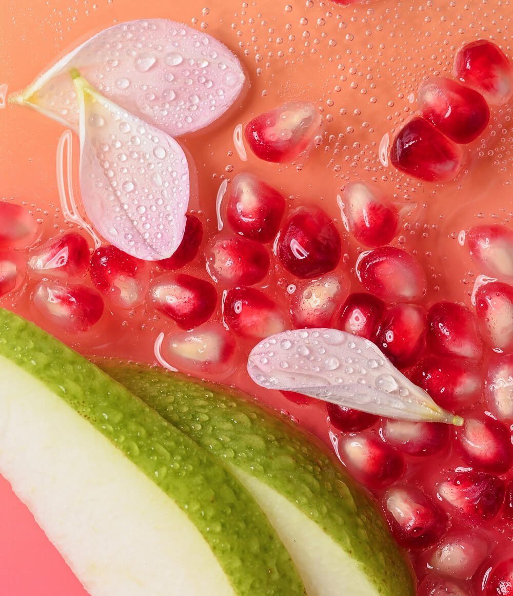 EOS Pink Champagne scent ingredients, pear and pomegranate