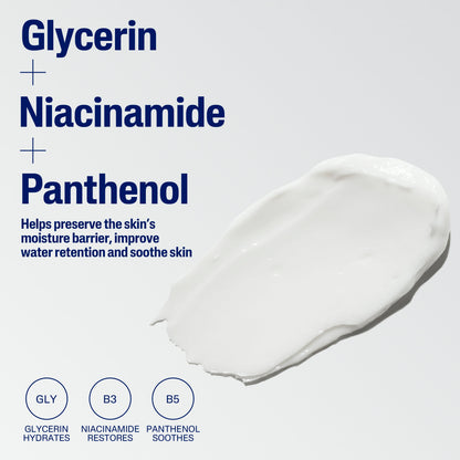 Cetaphil Moisturising Cream texture swatch with glycerin, niacinamide and panthenol