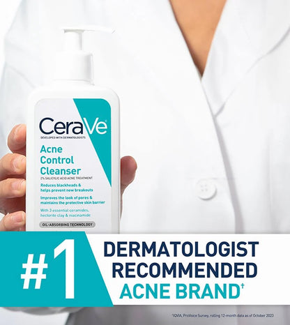 Cerave Acne Control Cleanser, 2% Salicylic Acid Acne Treatment, with 3 essential ceramides, hectorite clay & niacinamide 237 ml