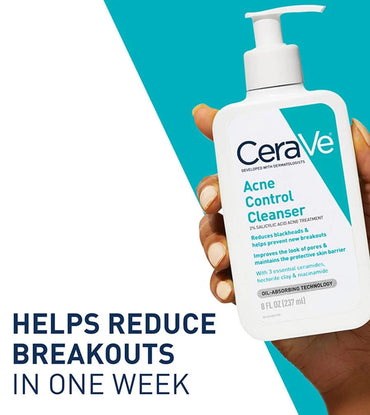 Cerave Acne Control Cleanser, 2% Salicylic Acid Acne Treatment, with 3 essential ceramides, hectorite clay & niacinamide 237 ml