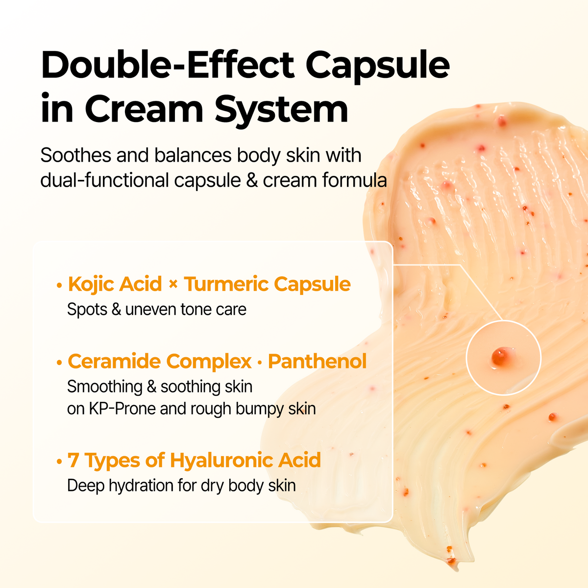 Dr.Melaxin Kojic Acid Turmeric Capsule Body Cream capsule texture and key ingredients