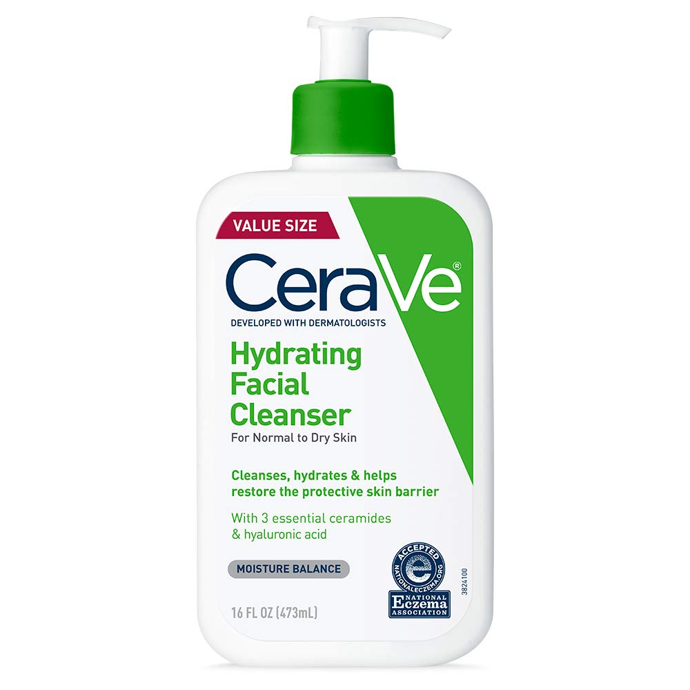 CeraVe Hydrating Facial Cleanser, Daily Face Wash for Normal to Dry Skin, 8oz, 12oz & 16oz