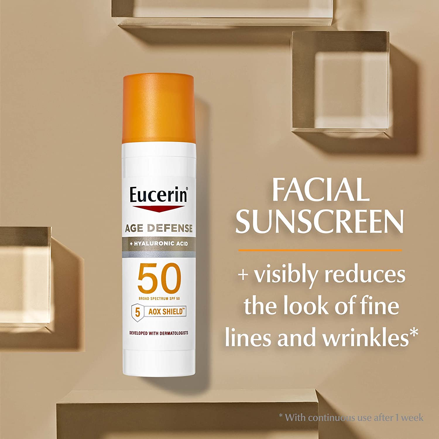 Eucerin Sun Age Defense SPF 50 Face Sunscreen Lotion with hyaluronic acid, 2.5 Fl Oz