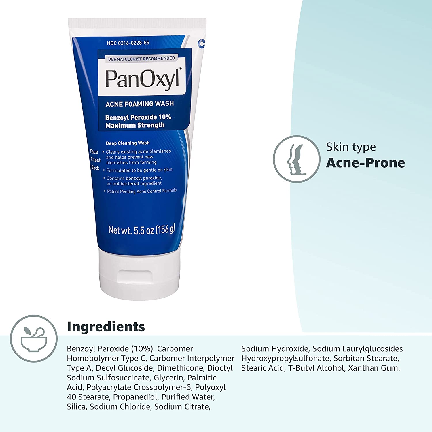 PanOxyl® Acne Foaming Wash Benzoyl Peroxide 10% Maximum Strength 5.5 oz (156 g)