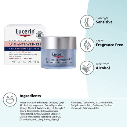 Eucerin, Q10 Anti-Wrinkle + Pro-Retinol Night Cream, 1.7 fl oz (48 g)