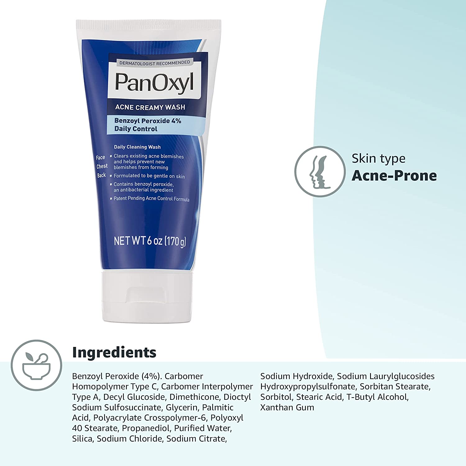PanOxyl® Acne Creamy Wash Benzoyl Peroxide 4% Daily Control 6oz | 170g