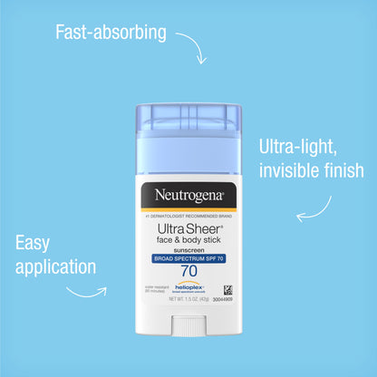 Neutrogena Ultra Sheer Non-Greasy Sunscreen Stick, SPF 70, 1.5 oz