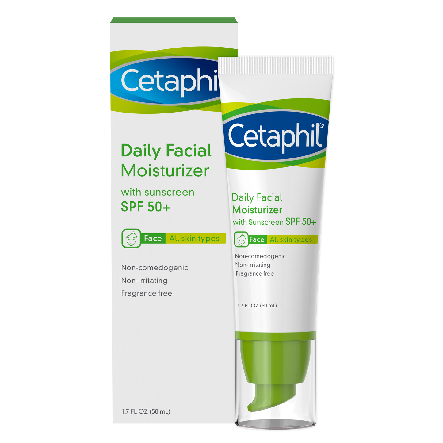 Cetaphil Daily Facial Moisturizer Broad Spectrum SPF50, Fragrance Free, 1.7 Fl Oz