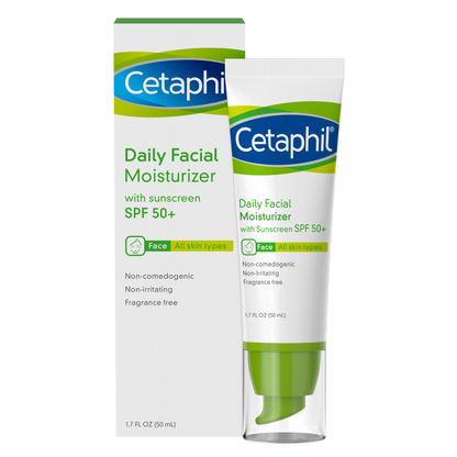 Cetaphil Daily Facial Moisturizer Broad Spectrum SPF50, Fragrance Free, 1.7 Fl Oz