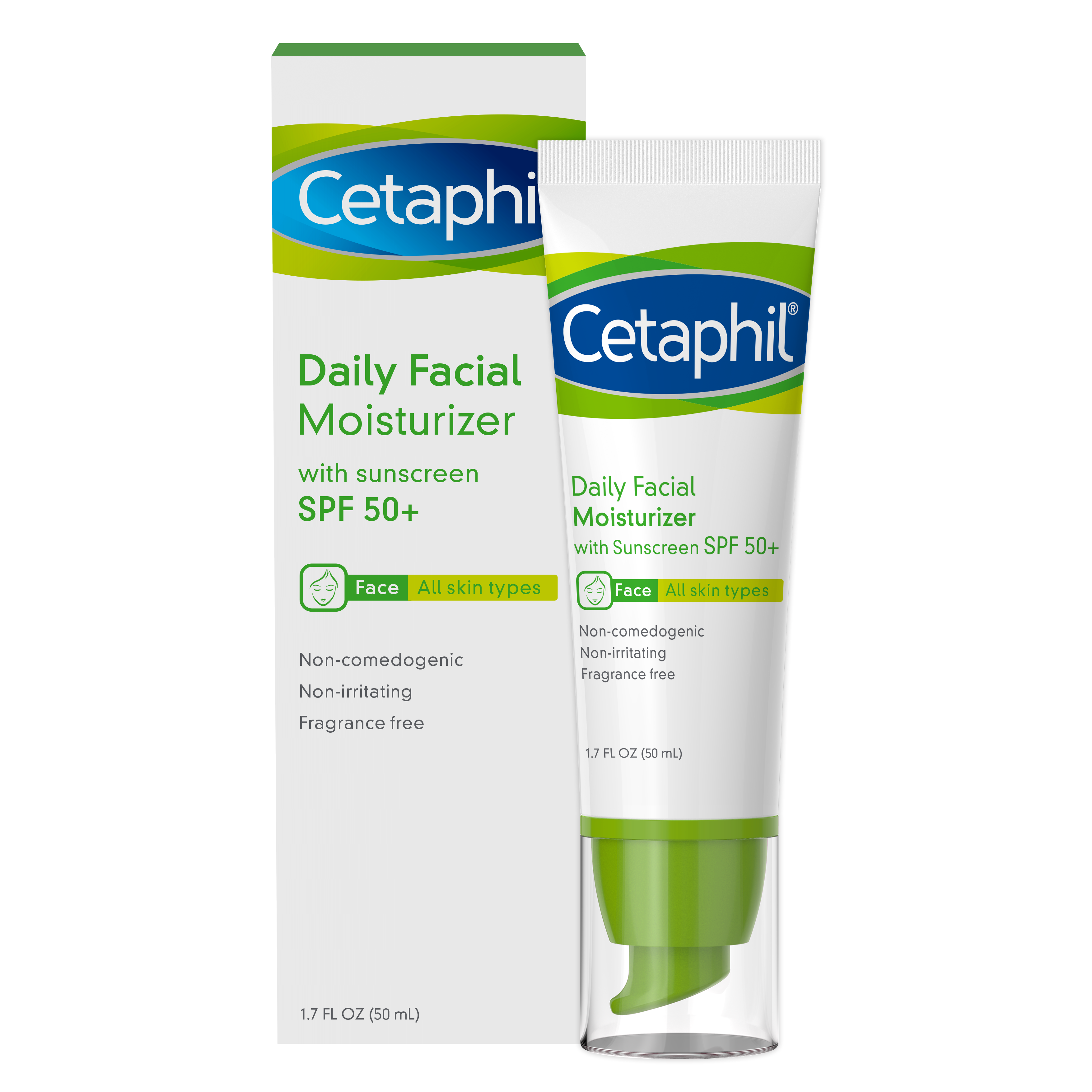 Cetaphil Daily Facial Moisturizer Broad Spectrum SPF50, Fragrance Free, 1.7 Fl Oz
